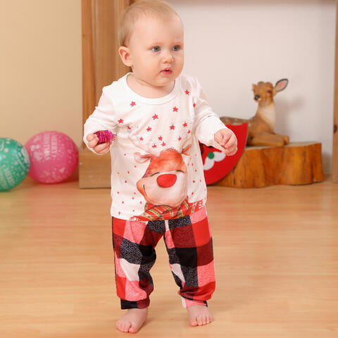 Baby Reindeer Top and Plaid Pants Set